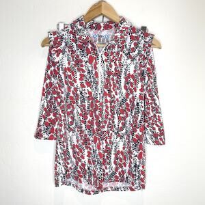 Ibkul 2 Piece Athletic Set Tank Top Skirt Womens Small Red Print Ruffle